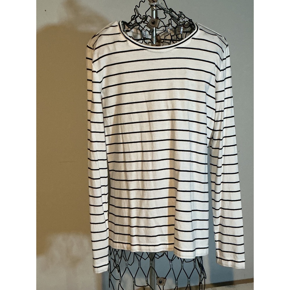 Banana Republic Timeless Tee Womens Medium White Navy Blue Striped Long Sleeve M